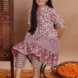 Readiprint Fashions Girls Floral Printed Gotta Patti Pure Cotton Kurti with Pyjamas image 2