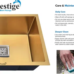 prestige (24" X 18" X 10"Inch ) 304 GRADE HANDMADE Stainless Sink (GOLDEN MATT FINISH) Kitchen Sink With Waste Coupling And drain basket , Vessel Sink (GOLD) Vessel Sink image 3