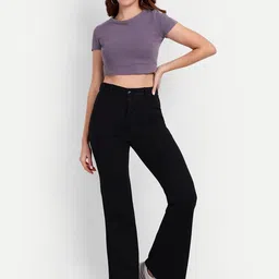 broadstar Women Flared Black Lycra Blend Trousers image 5