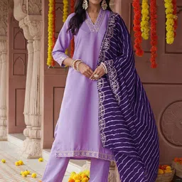 Navlik Women Ethnic Motifs Embroidered Regular Thread Work Kurta with Trousers & With Dupatta-picture-20