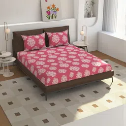 NEW TOWN Pink & White Floral 210 TC Queen Bedsheet with 2 Pillow Covers-picture-18