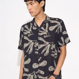 People Black & Beige Abstract Printed Casual Shirt-picture-18