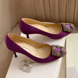 Ozzaro Women Embellished Suede Party Block Heels image 4