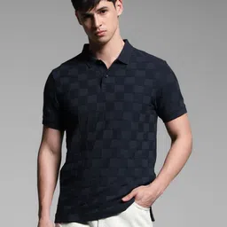 Jack & Jones Men Checked Polo Collar Cotton T-shirt image 1