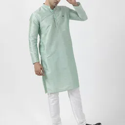 DEVOILER Woven Design Band Collar Cotton Silk Straight Kurta image 5