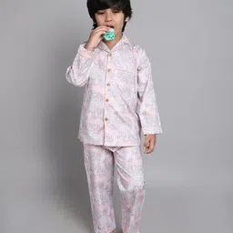 Little Clothings Kids Abstract Printed Lapel Collar Organic Cotton Night Suit-picture-35