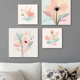 nestroots Sophisticated Floral Art Quartet White & Blue 4 Pieces Canvas Wall Arts-image-55