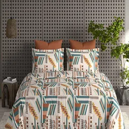 tundwal's Beige & Blue Floral 210 TC King Bedsheet with 2 Pillow Covers-picture-26