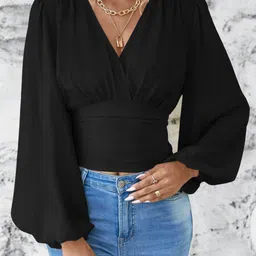 Stylecast X Slyck Puff Sleeve Smocked Crop Top-picture-39