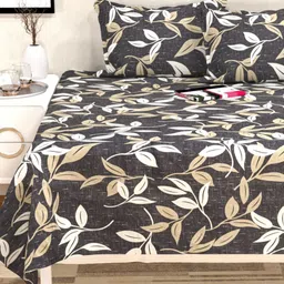 San Marino Grey & White Floral Printed Cotton 350 TC Queen Bedsheet Set-2.28 m x 2.54 m-picture-33
