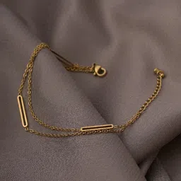 PALMONAS Gold Plated Bar Charm Bracelet & Ridge Heart T-Bar Necklace Jewellery Set image 4