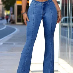 DressBerry Women BootCut Flared High-Rise Light Fade Stretchable Jeans-image-76