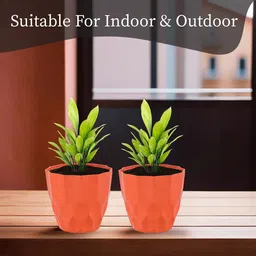 Kuber Industries Orange Colored & Blue 2 Pieces Textured Durable Planters image 2