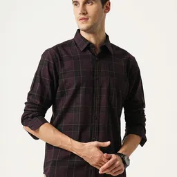 British Club Men Comfort Slim Fit Windowpane Checks Opaque Checked Casual Shirt image 1