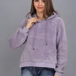 CORSICA Women Purple Faux Fur Solid Casual Hooded Jackets-picture-34