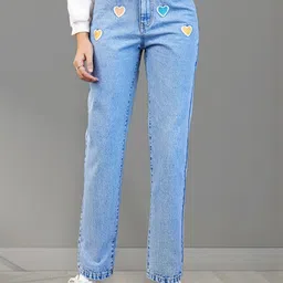 DressBerry Women Blue Heart Patch Straight Fit Mid-Rise Jeans-image-64