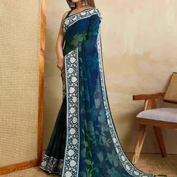 Ethnielle Floral Printed Zari Pure Georgette Saree image 2