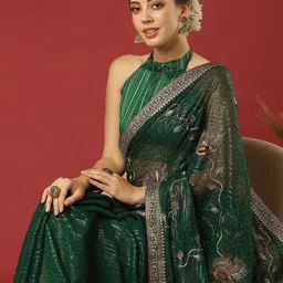 DIVASTRI Ethnic Motifs Zari Poly Georgette Heavy Work Saree image 4