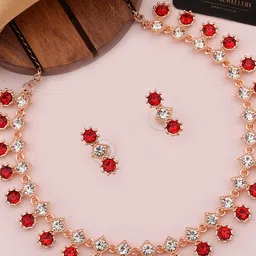 Brado Jewellery Pack of 2 Brass Brass Rose Gold Red Jewellery Set image 1