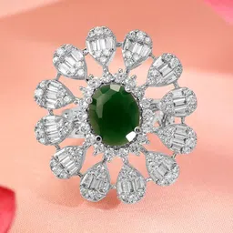 Rubans Rhodium-Plated Cubic Zirconia-Studded Floral Adjustable Finger Ring-picture-25