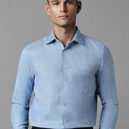 Louis Philippe Men Classic Slim Fit Micro Checked Spread Collar Pure Cotton Formal Shirt-picture-48