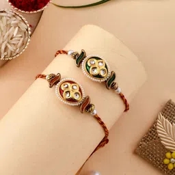 Aapno Rajasthan Set Of 2 Beaded Rakhi With Butterfly Container Greeting Card & Roli Chawal image 2