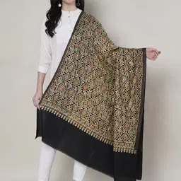 MUFFLY Floral Embroidered Kashmiri Jaal Thread Work Woollen Kalamkari Shawl image 3