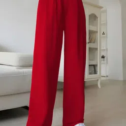 CILIMILI Women Solid Relaxed Straight Leg High-Rise Comfortable Non-Iron Trousers-picture-42