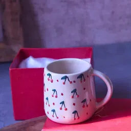 WEAVING HOMES White & Green Cherry Embossed Textured Ceramic Glossy Mug 250 ml image 3