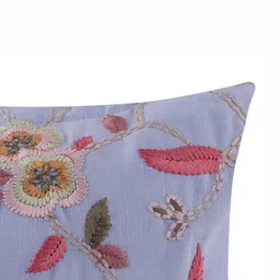 Khaabka Blue & Pink 2 Pieces Floral Linen Square Cushion Covers image 2