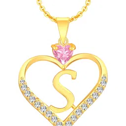 Heer Collection CZ Studded Heart Shaped & Alphabet S Pendant With Chain-image-82