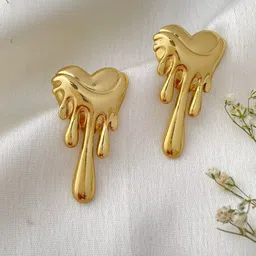 ISHKAARA Women Gold Heart Drip Contemporary Studs Earrings-image-13