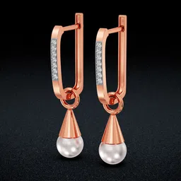Joyalukkas Women 18KT Lustrous Pearl Drop Gold Hoop Earrings - 2.88gm image 1