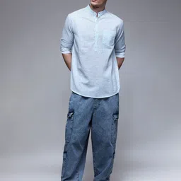 Paper Cut Oversized Striped Mandarin Collar Casual Shirt-image-81