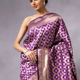AMRUTKALA SAREES Ethnic Motifs Woven Design Zari Banarasi Saree with Blouse Piece image 3
