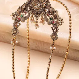 KARATCART Women Gold-Plated Studded & Pearls Beaded Goddess Lakshmi Motif Armlet Bracelet-picture-30