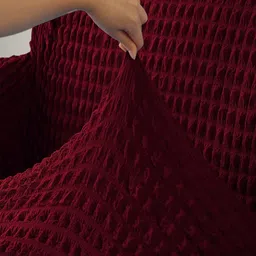 HOKIPO Red Self Design Stretchable Elastic 1 Seater Sofa Cover image 2