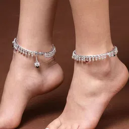 Anouk Women Set Of 2 Silver-Plated Kada Anklets image 5