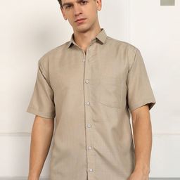 BROWN BROTHERS Pack Of 2 Spread Collar Short Sleeves Cotton Linen Shirts-picture-19