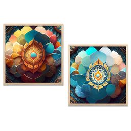 Kotart Blue & Orange 2 Pieces Modern Wooden Square Wall Arts-picture-19
