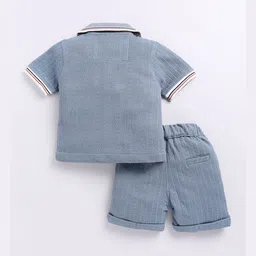 LITTLE COLLARS Boys Self Design Pure Cotton Shirt With Shorts image 3