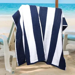 LOVIO STORE Navy Blue & Navy Blue Striped Cotton 300 GSM Bath Towel image 2