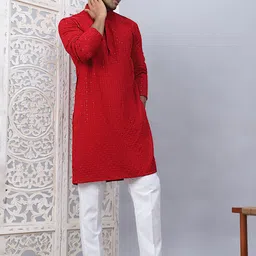 Anouk Men Floral Embroidered Regular Sequinned Pure Cotton Kurta with Pyjamas-image-73
