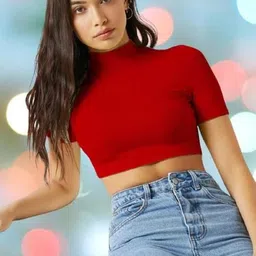 Dream Beauty Fashion Women High Neck Short Sleeve Fitted Crop Top-picture-18
