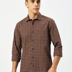 Basics Men Slim Fit Tartan Checked Cotton Casual Shirt-picture-18