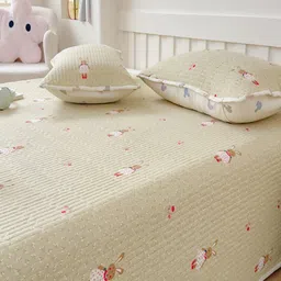 JC HOME 3-Pcs Green & White Printed Double Superking Bed & Pillow Covers image 2