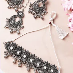 ANIKAS CREATION Silver-Plated Stone-Studded & Beaded Jewellery Set-picture-13