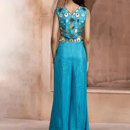 GloballyRonakRBafna Floral Embellished V-Neck Sleeveless Beads & Stones Silk Jumpsuit image 2