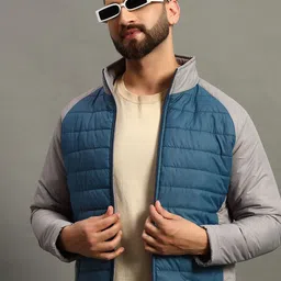 RENUOVO Men Mock Collar Colourblocked Padded Jacket image 2