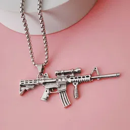 M Men Style Silver-Plated Army Rifle Machine Gun Locket Contemporary Pendants image 3